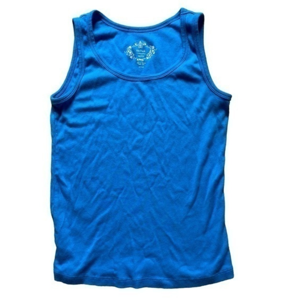 G.H. Bass & Co. Ocean Blue Cotton Cropped Ribbed Tank Tee Shirt Medium E…
